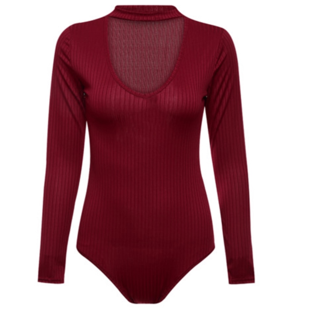 V Neck Mock Top Ribbed Bodysuit - Picture 2 of 4